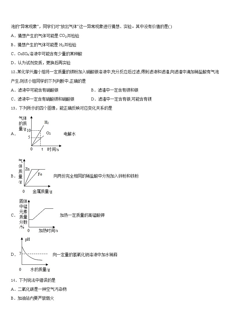 福建省厦门双十思明分校2023-2024学年化学九年级第一学期期末学业质量监测模拟试题含答案第3页