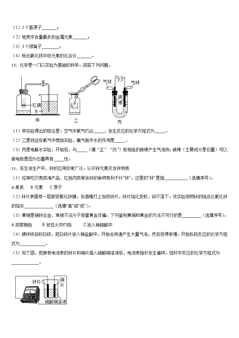 甘肃省陇南市八中学2023-2024学年化学九上期末检测试题含答案03