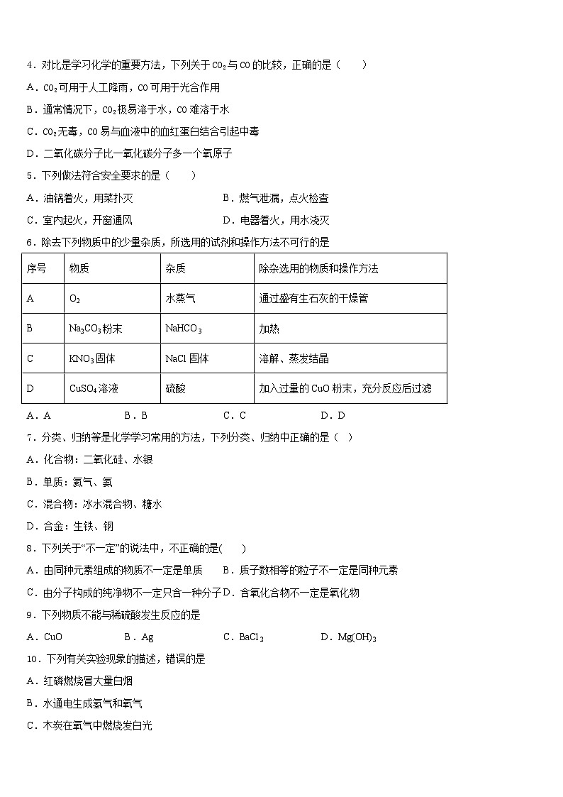 甘肃省民勤县2023-2024学年化学九上期末经典模拟试题含答案第2页