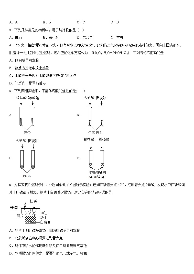 福建省厦门市第六中学2023-2024学年九上化学期末达标检测模拟试题含答案第2页