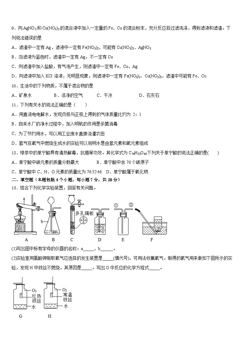 福建省泉州市永春第二中学2023-2024学年九年级化学第一学期期末质量检测试题含答案第3页