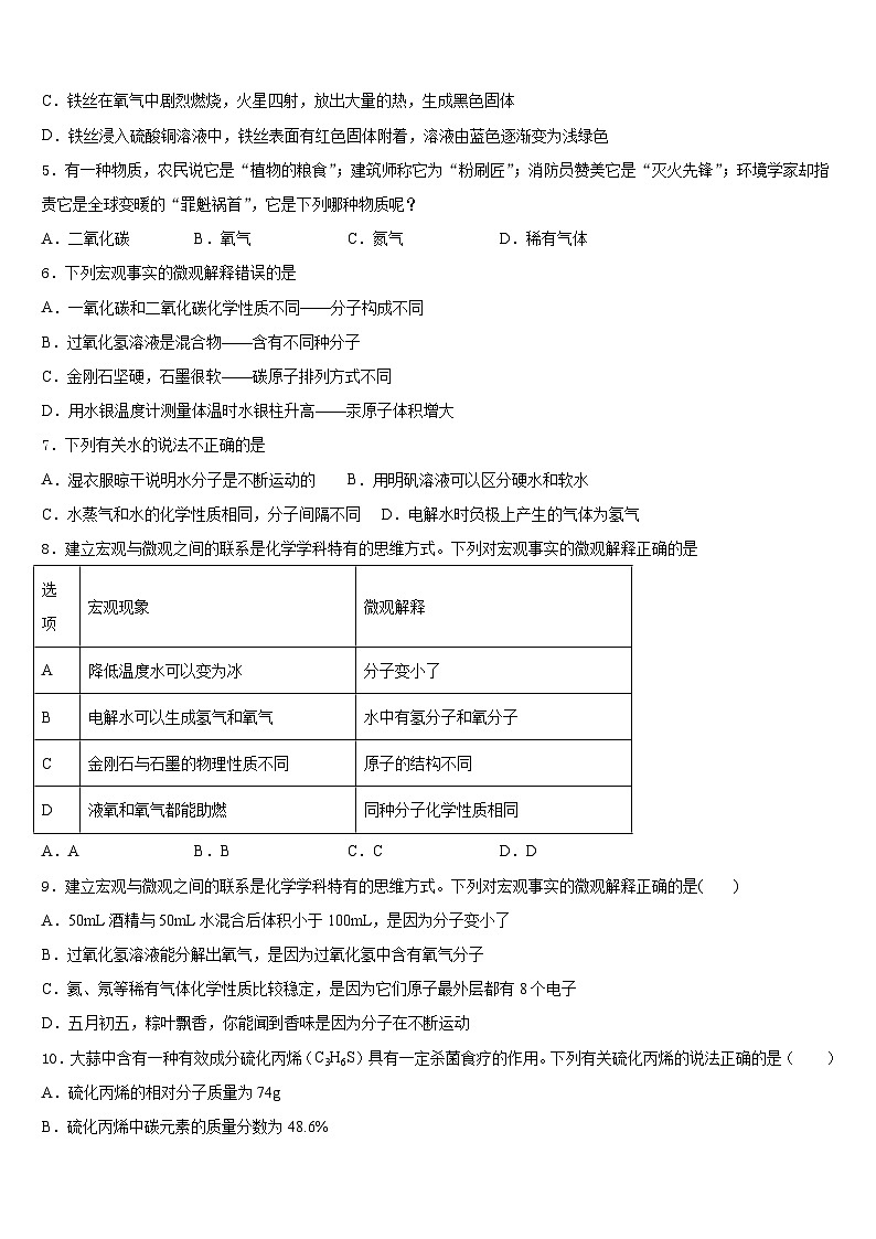 福建省永春县第一中学2023-2024学年化学九年级第一学期期末学业质量监测模拟试题含答案第2页