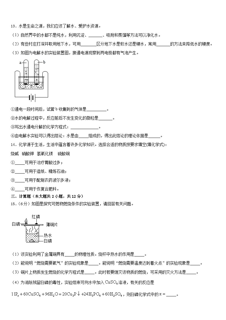 福建省厦门市瑞景外国语分校2023-2024学年化学九年级第一学期期末教学质量检测试题含答案第3页