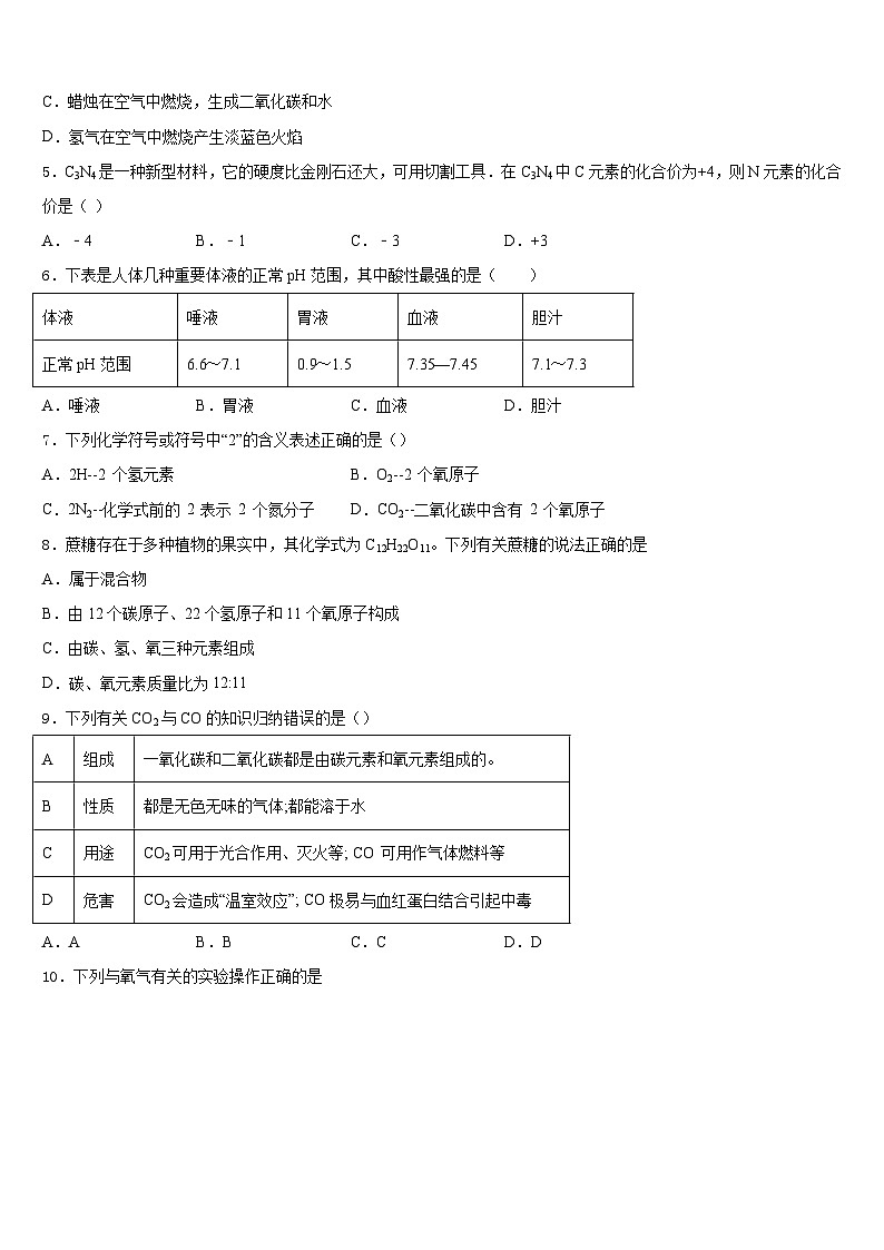 西双版纳市重点中学2023-2024学年九上化学期末达标检测试题含答案02