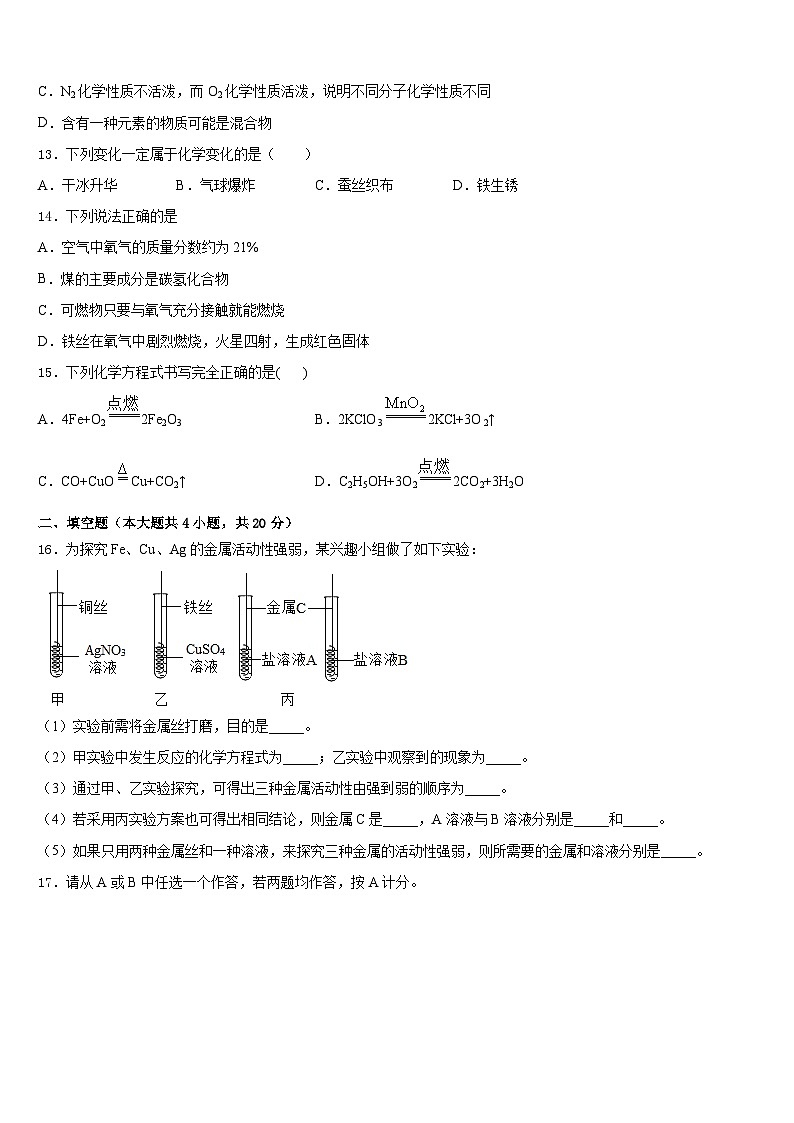 长沙市重点中学2023-2024学年化学九上期末考试模拟试题含答案第3页