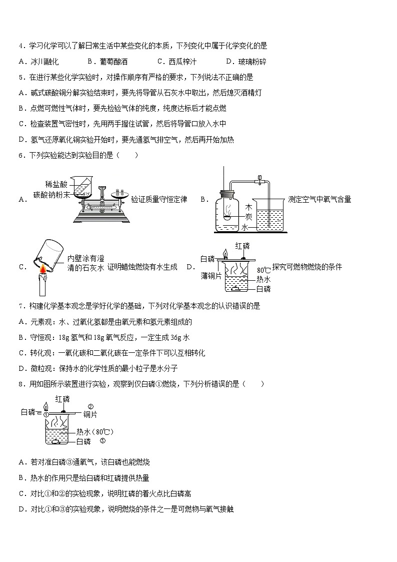 重庆市长寿区川维片区2023-2024学年化学九年级第一学期期末学业质量监测模拟试题含答案第2页