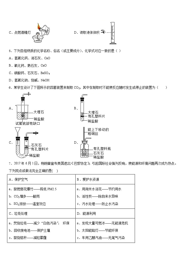 重庆市渝北区2023-2024学年九年级化学第一学期期末检测试题含答案第2页