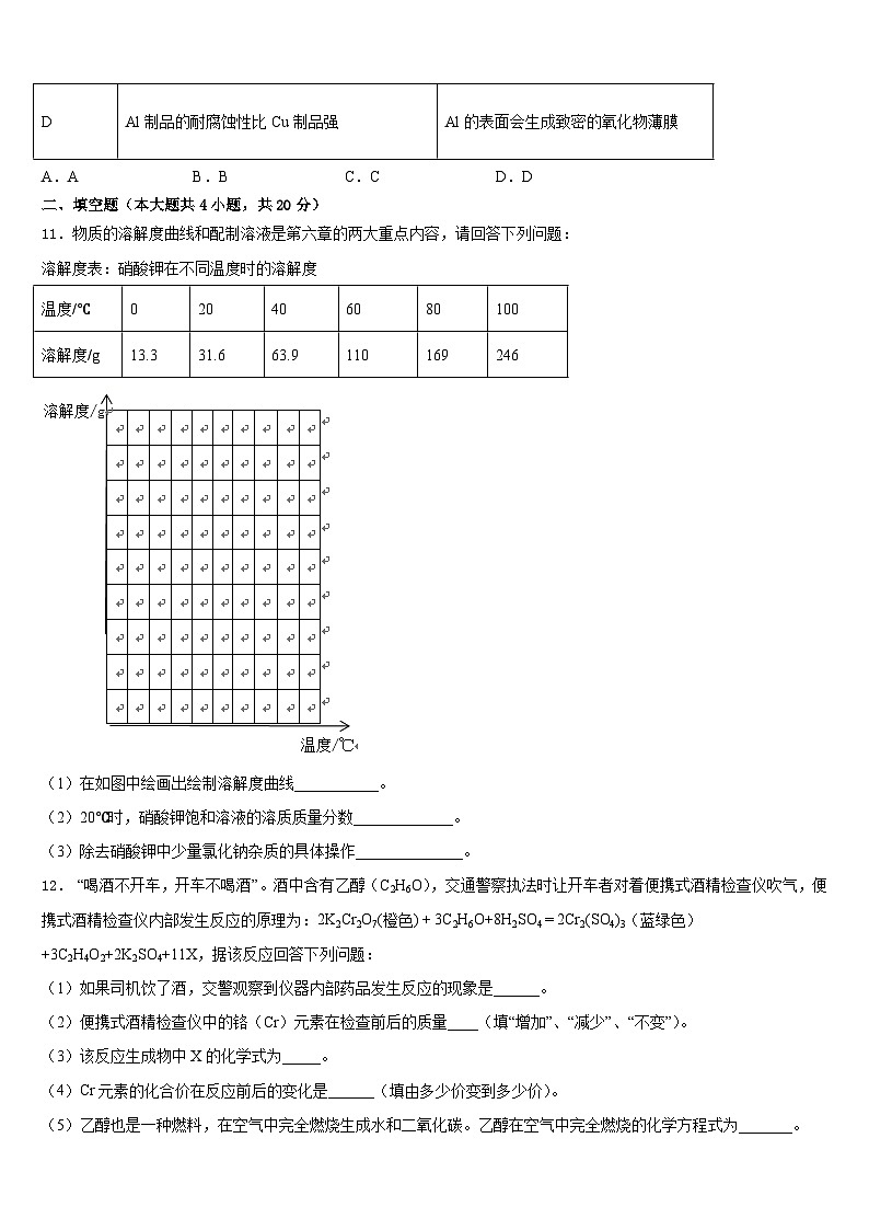 湖北省襄阳市襄城区襄阳阳光学校2023-2024学年化学九年级第一学期期末学业水平测试模拟试题含答案03