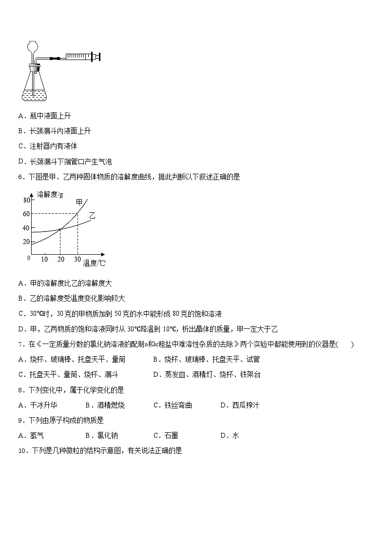 湖南省醴陵市青云学校2023-2024学年化学九上期末学业水平测试模拟试题含答案02