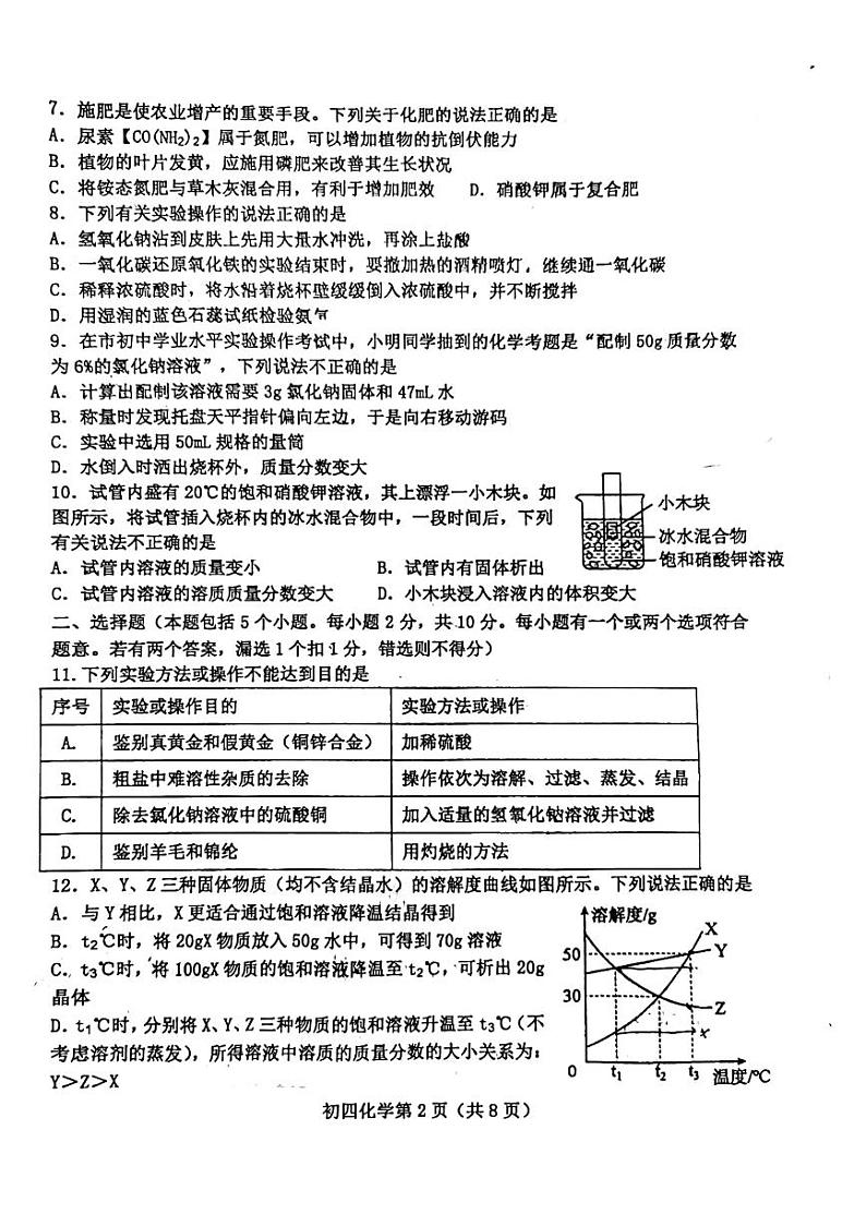 山东省烟台市芝罘区2023-2024学年九年级上学期化学期末试卷第2页