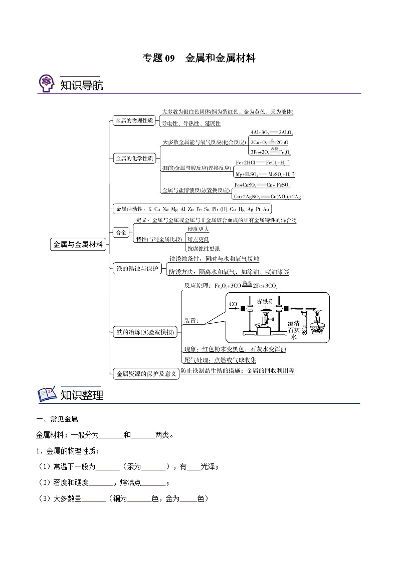 备战中考化学考点总复习 专题09 金属和金属材料【考点精讲】（全国通用）（原卷版+解析版）第1页