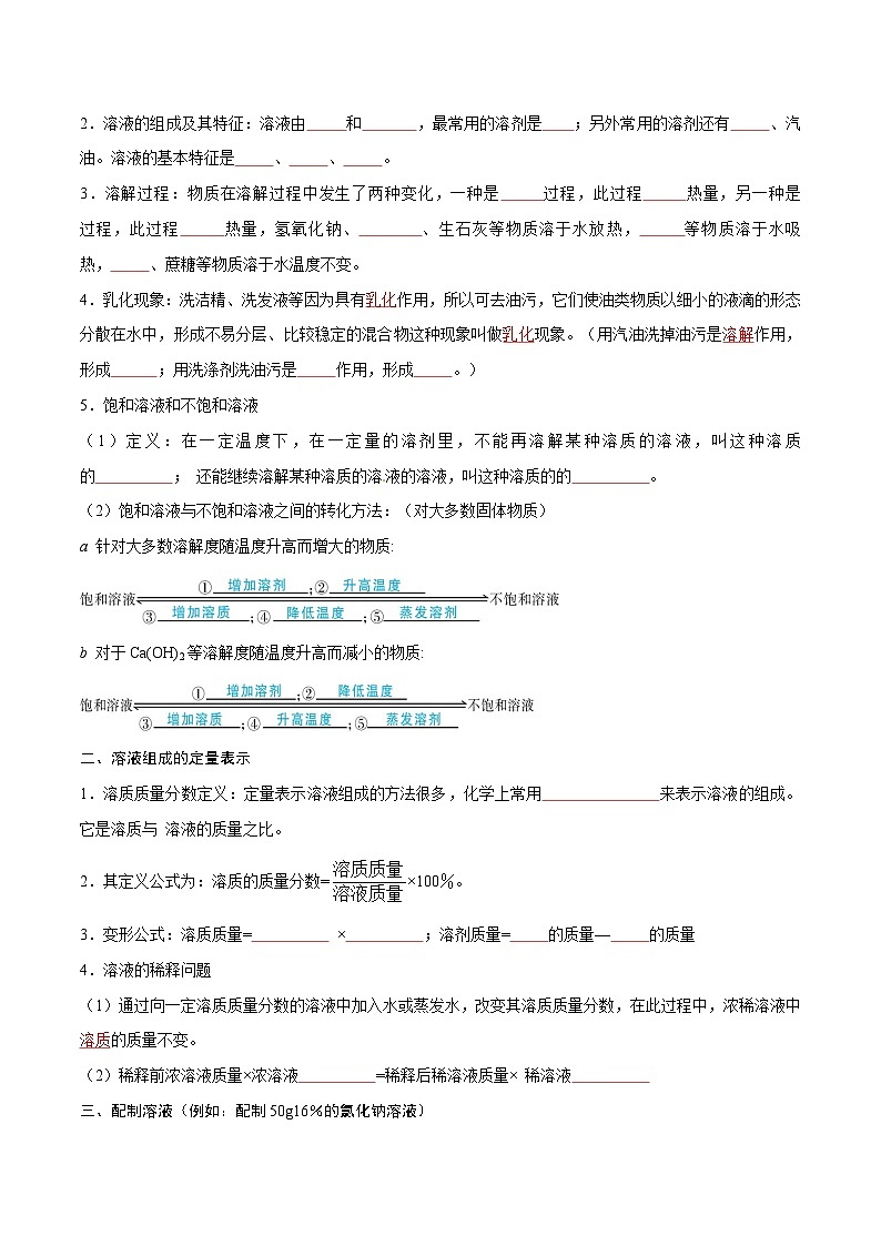 备战中考化学考点总复习 专题10 溶液【考点精讲】（全国通用）（原卷版+解析版）第2页