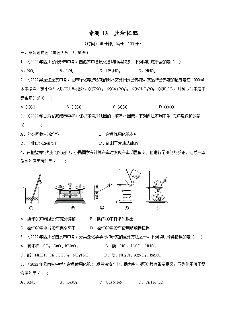 备战中考化学考点总复习 专题13 盐和化肥【考点巩固】（全国通用）（原卷版+解析版）第1页
