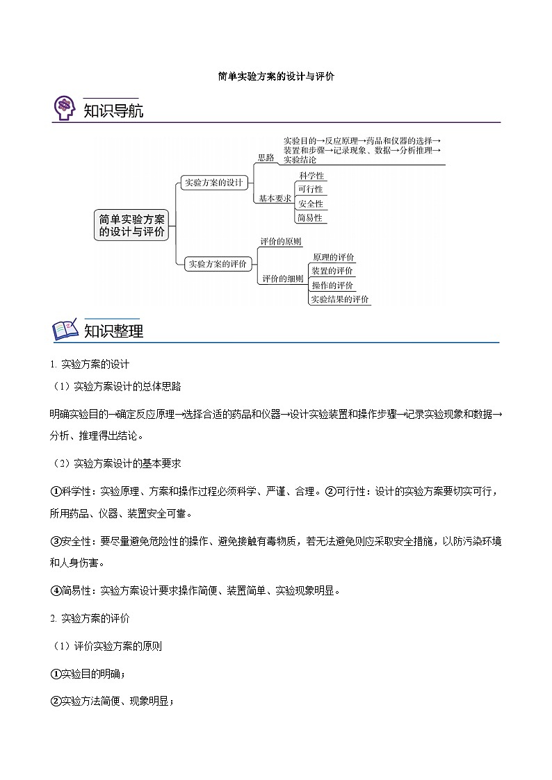 备战中考化学考点总复习 专题20 简单实验方案的设计与评价【考点精讲】（全国通用）（原卷版+解析版）01