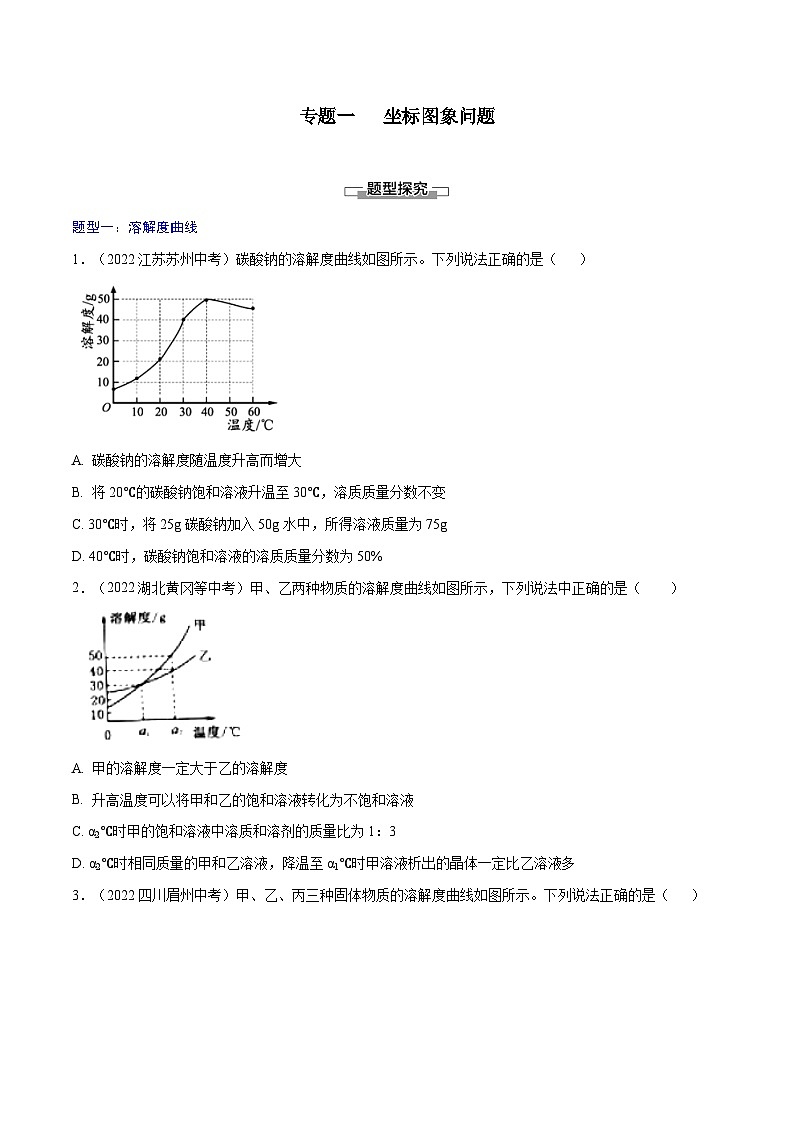 备战中考化学考点总复习 专题一 坐标图象问题【考点巩固】（全国通用）（原卷版+解析版）01