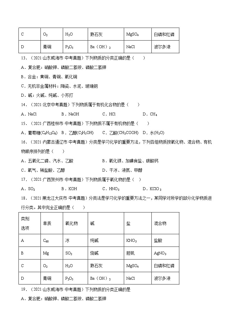 备战中考化学考点总复习 专题02 物质的分类【考点巩固】（全国通用）（原卷版+解析）第3页