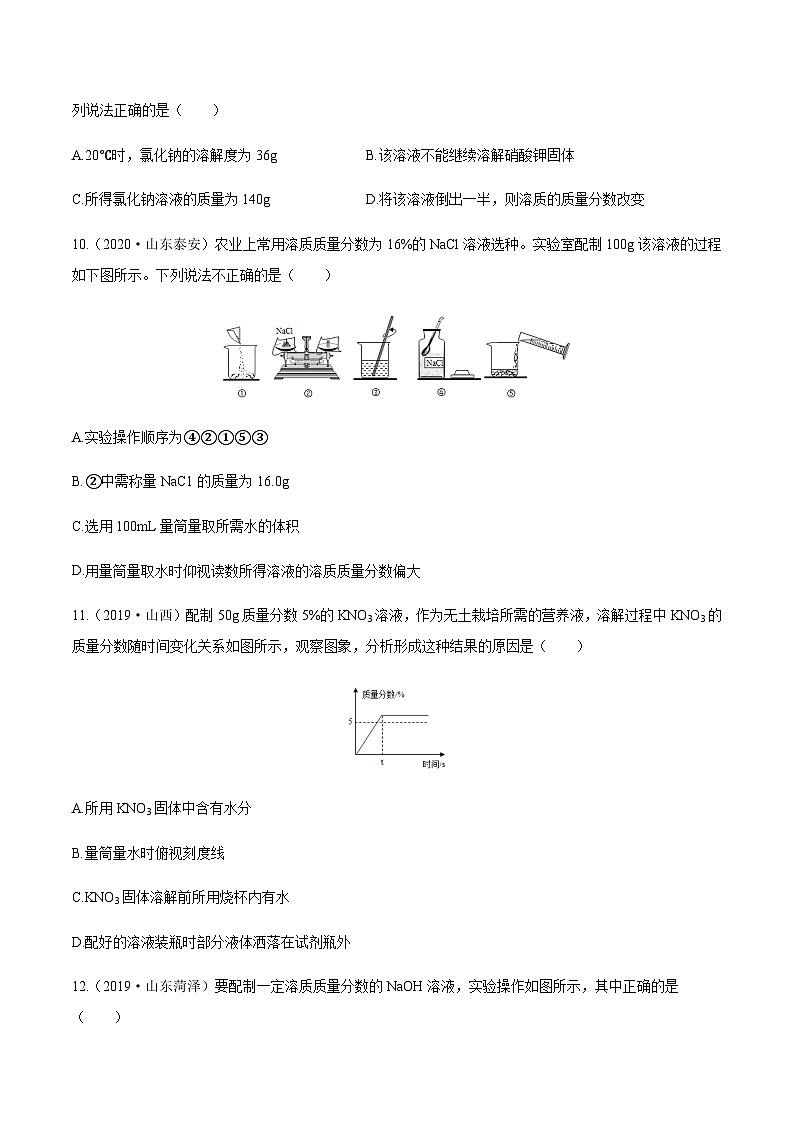 人教版中考化学一轮复习讲练测 第九单元  溶液（检测）（原卷版+解析版）03