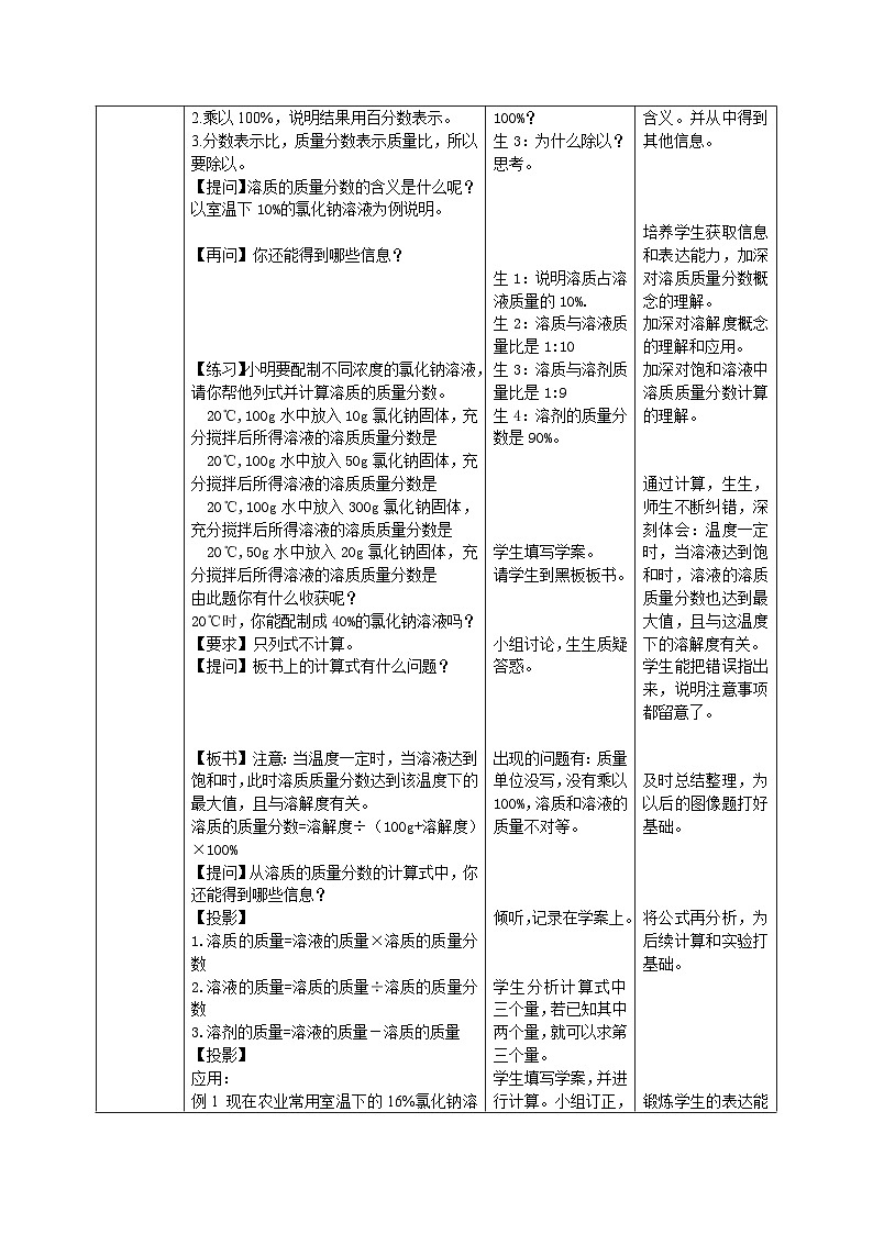 【核心素养目标】粤教版初中化学九年级下册《7.3  溶液浓稀的表示》教学设计第3页