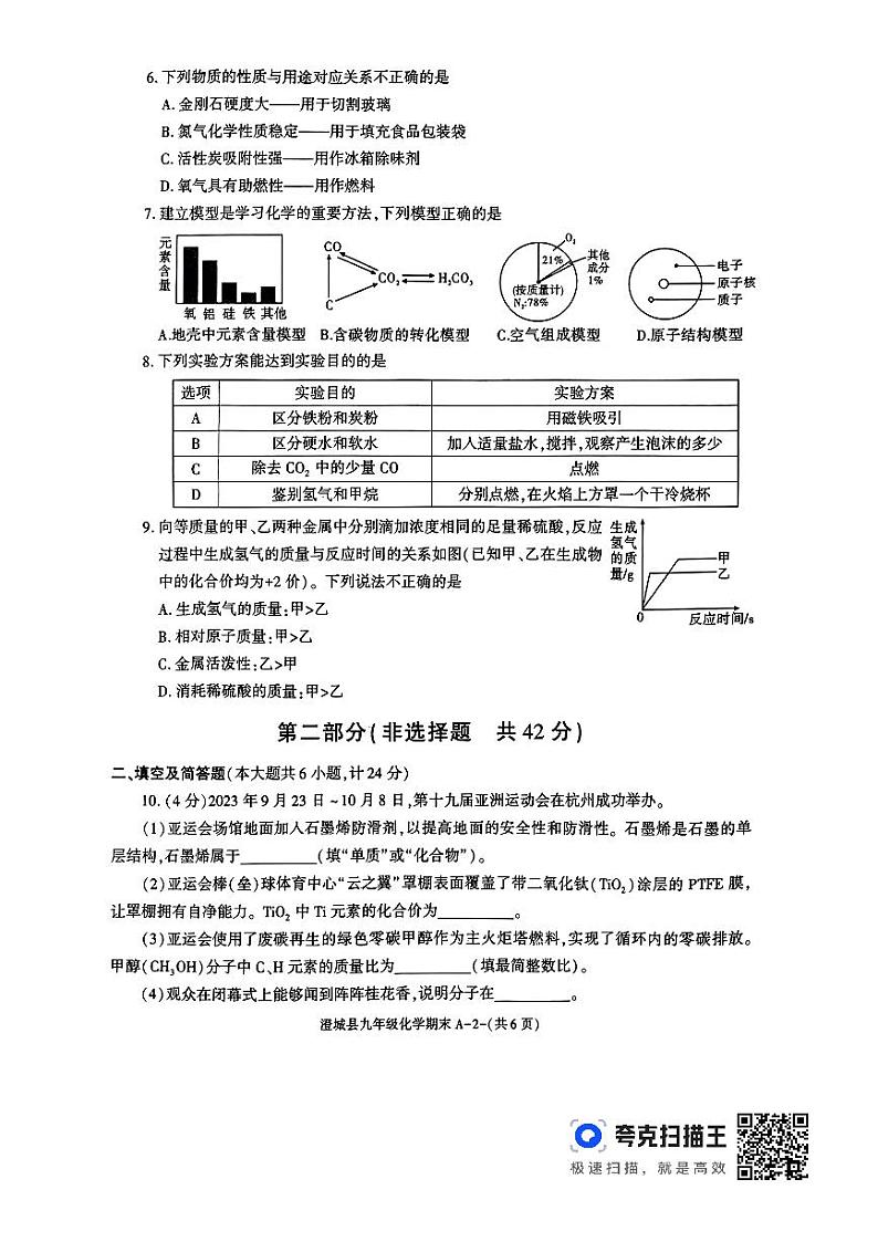 陕西省渭南市澄城县2023-2024学年九年级上学期期末质量检测评价化学试卷02