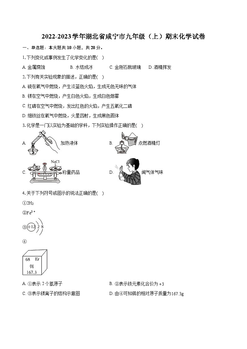 2022-2023学年湖北省咸宁市九年级（上）期末化学试卷（含详细答案解析）01