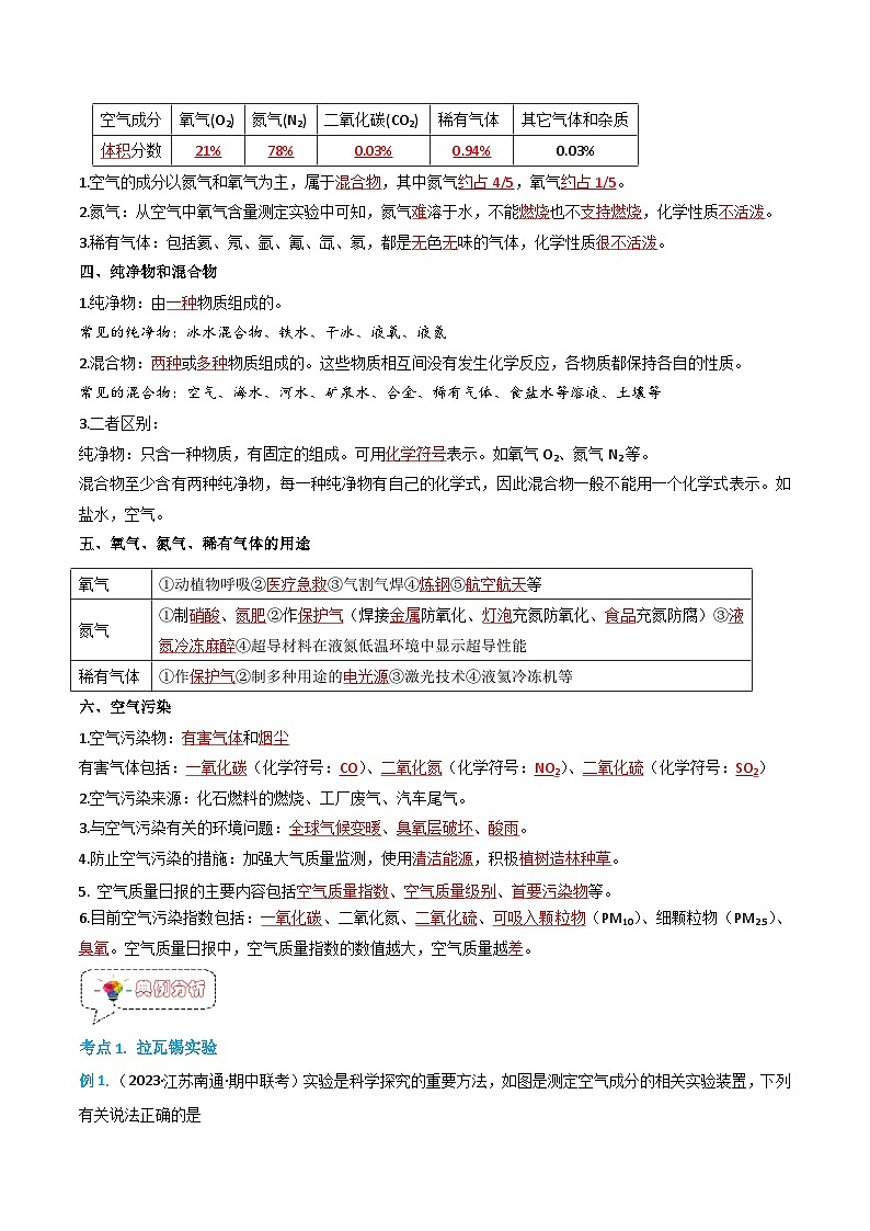 2.1 空气-九年级化学上册同步精品讲义+分层作业（人教版）（解析版）第2页