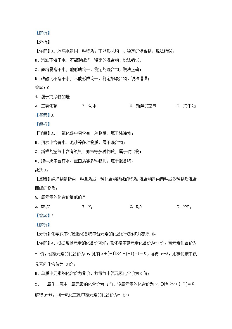 2020-2021学年上海市杨浦区九年级上学期化学期中试题及答案第2页