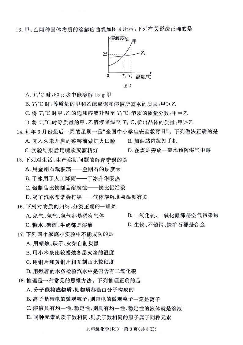 河北省廊坊市霸州市2023-2024学年九年级上学期期末化学检测卷03