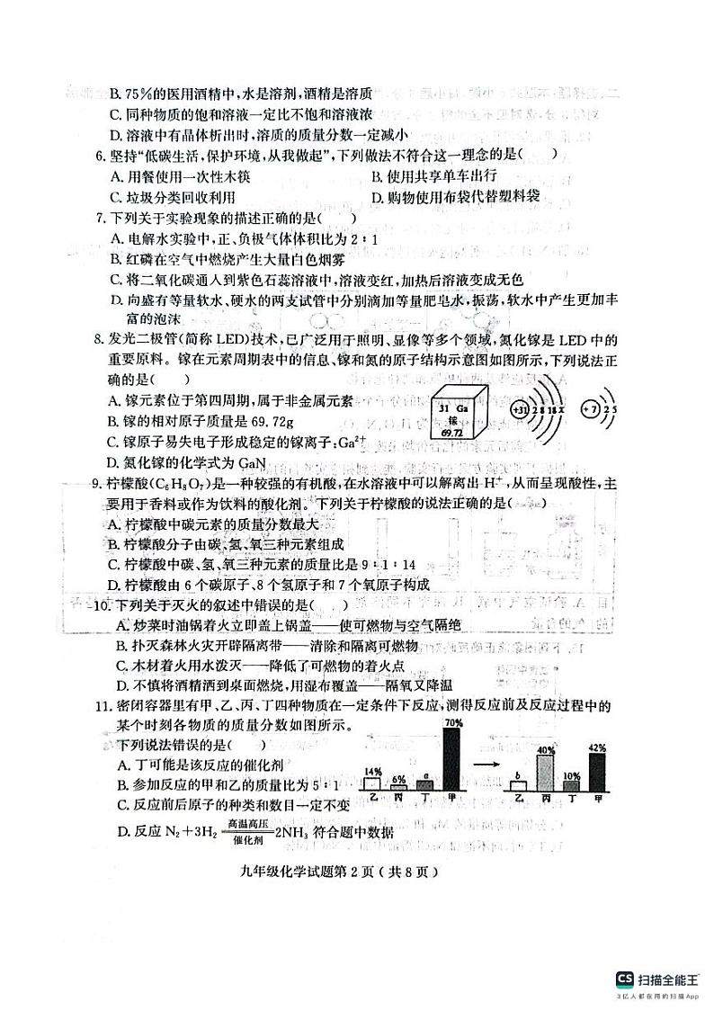 山东省潍坊市2023-2024学年九年级上学期1月期末化学试题02
