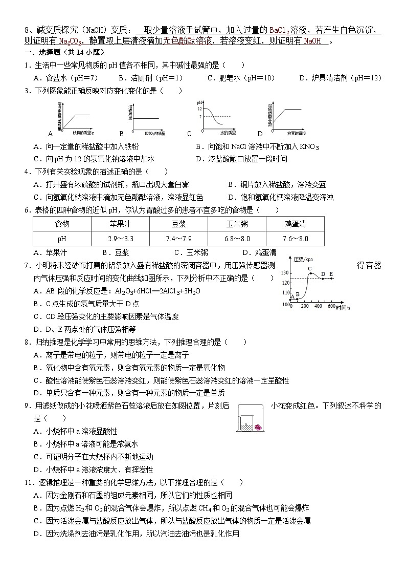 人教版初中化学下册同步练习讲义--10.1常见的酸和碱02