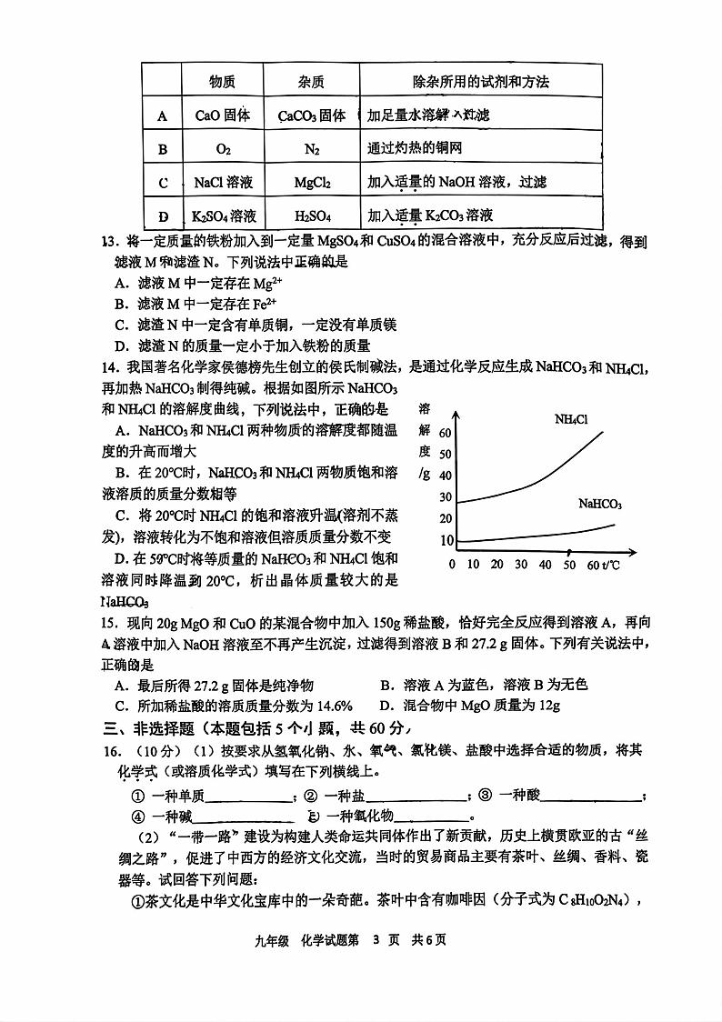 山东省济南市天桥区2023-2024学年九年级上学期期末考试（1月）化学试卷第3页