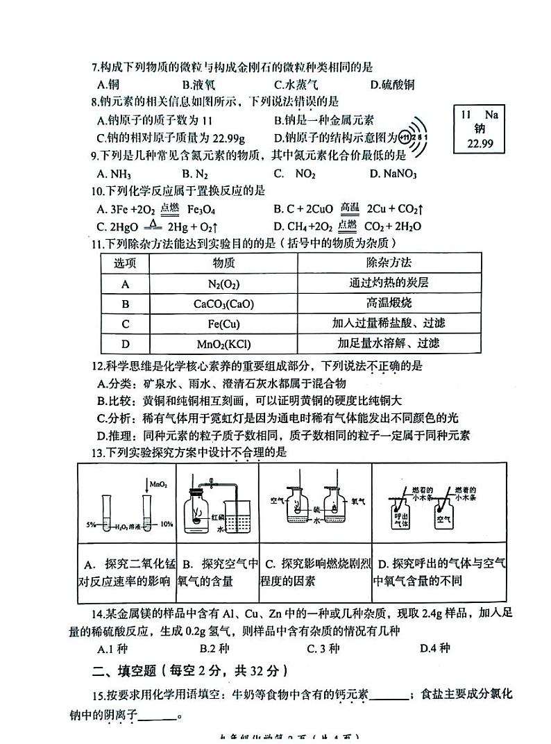 2023-2024学年河南省洛阳市九年级上学期期末化学试卷第2页