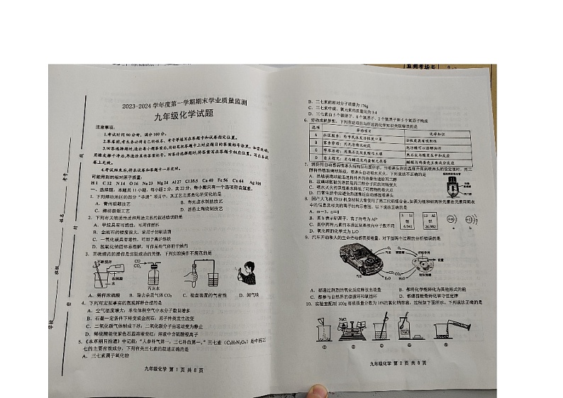 山东省潍坊市昌邑市2023-2024学年九年级上学期1月期末化学试题第1页