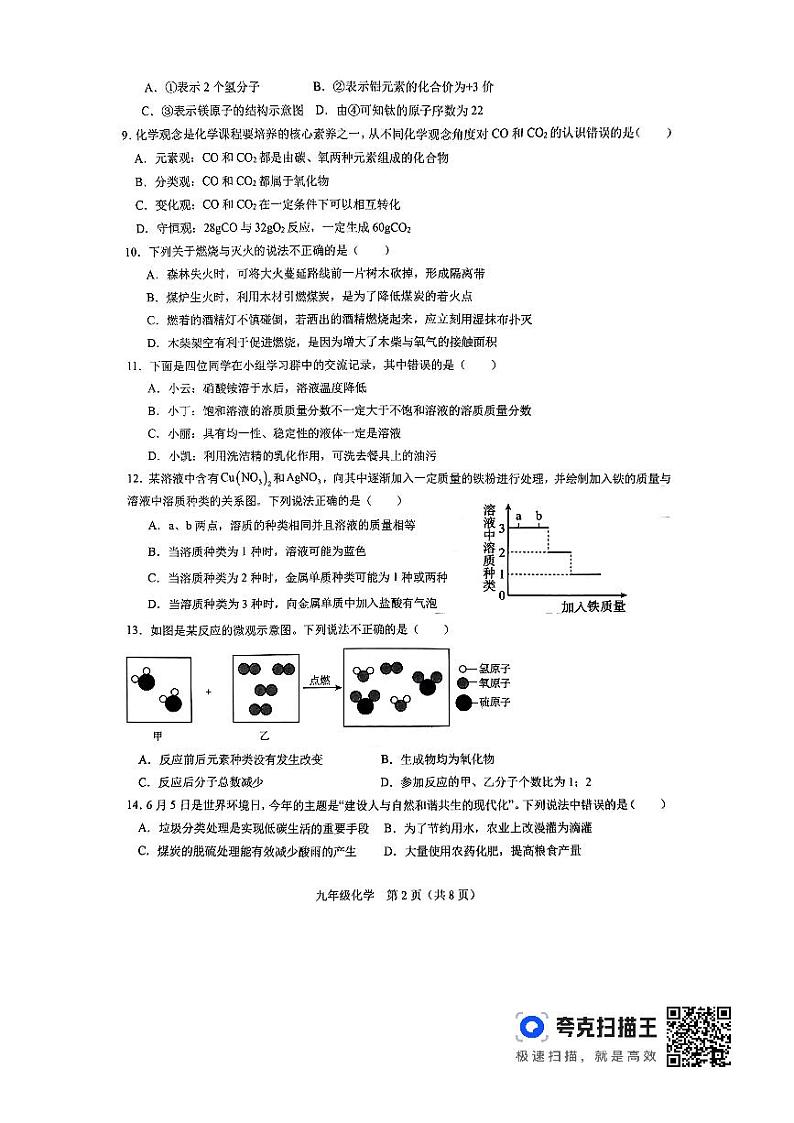 山东省临沂市沂南县2023-2024年学年上学期九年级期末化学试题第2页