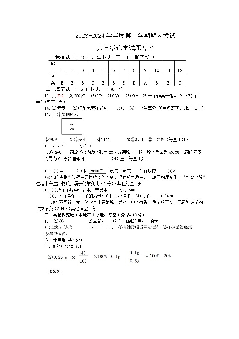 山东省东营市广饶县2023-2024学年八年级上学期期末考试化学试题01
