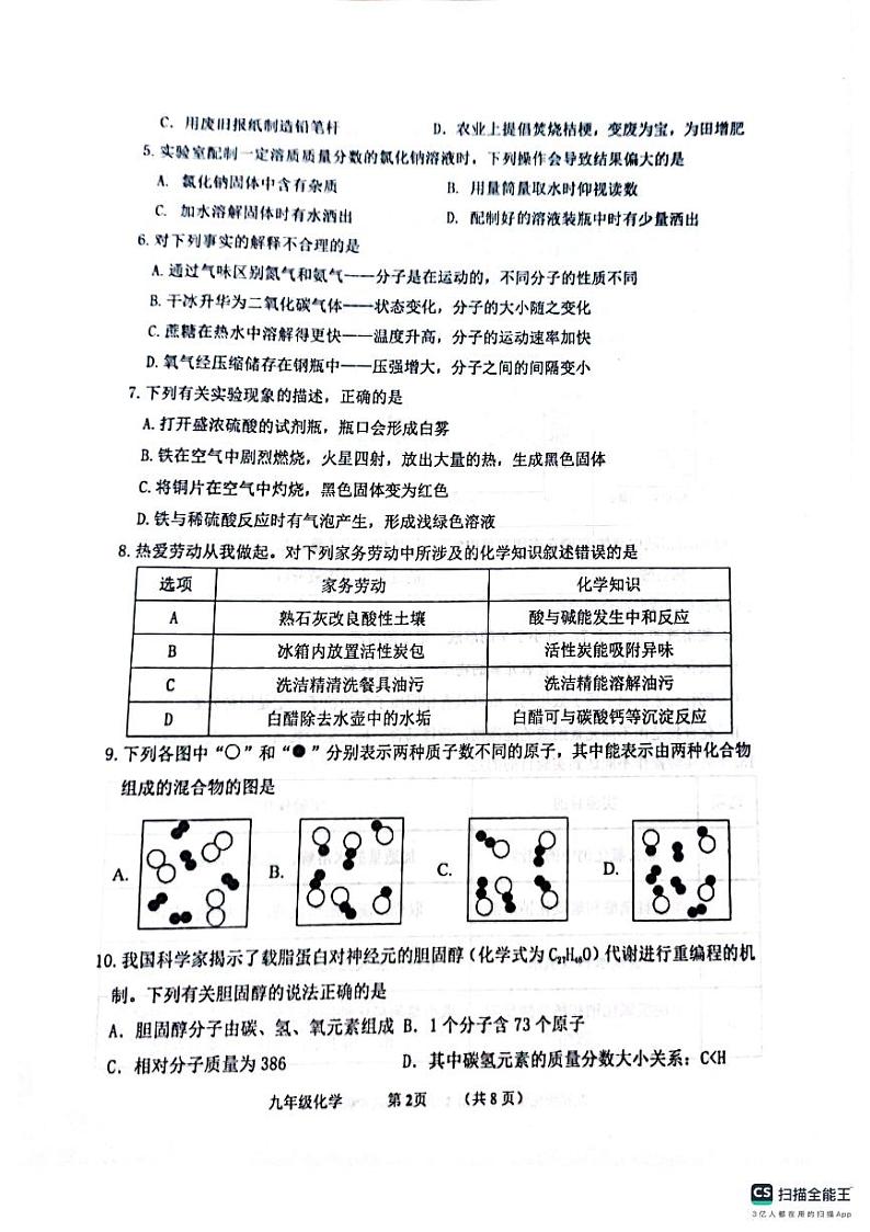 山东省滨州市无棣县2023-2024学年九年级上学期期末测试化学试题第2页