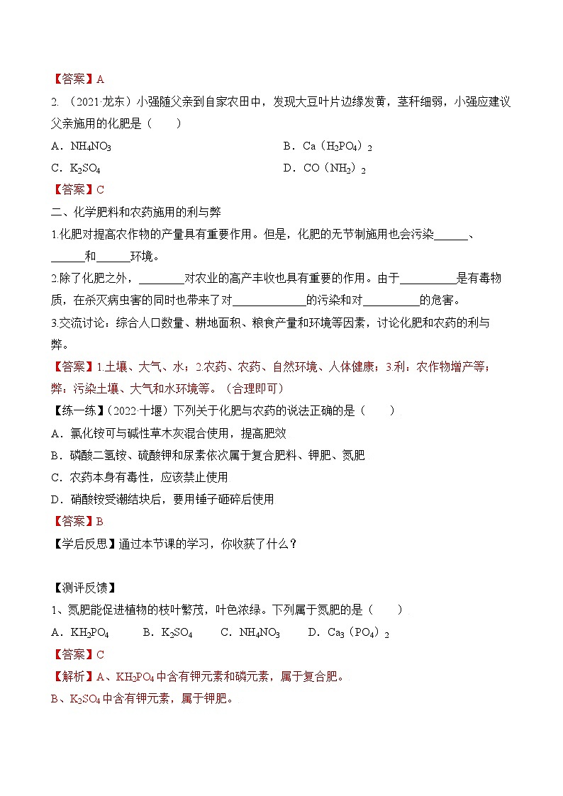 人教版化学九年级下册11.2《化学肥料》第一课时 课件+教案+导学案+分层练习（含答案解析）03