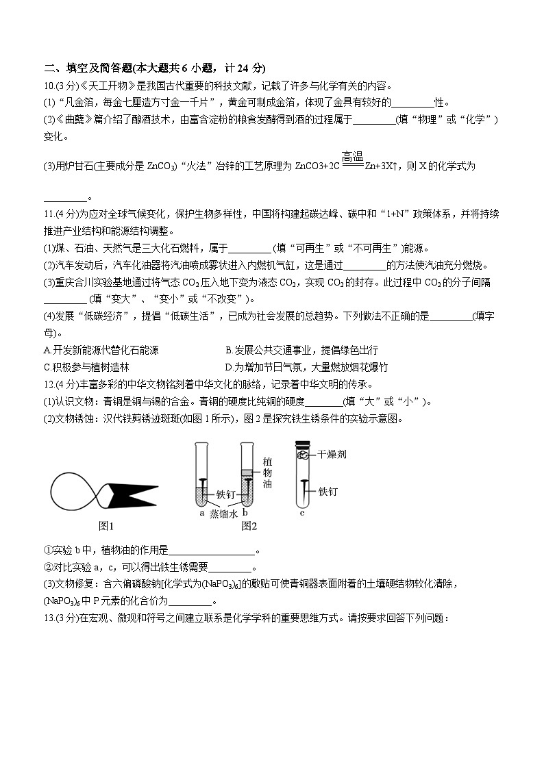 陕西省咸阳市武功县2023-2024学年九年级上学期期末考试化学试题03