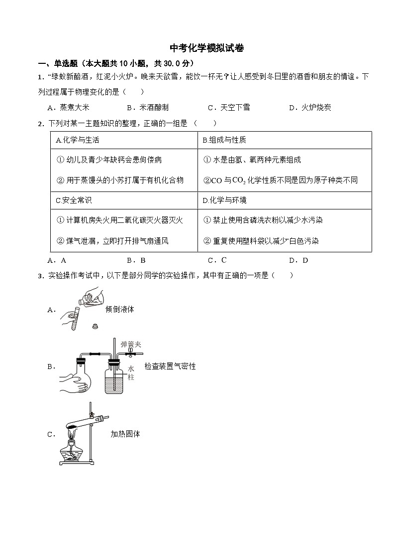 福建省福州市重点学校2024年中考化学模拟试卷含答案第1页