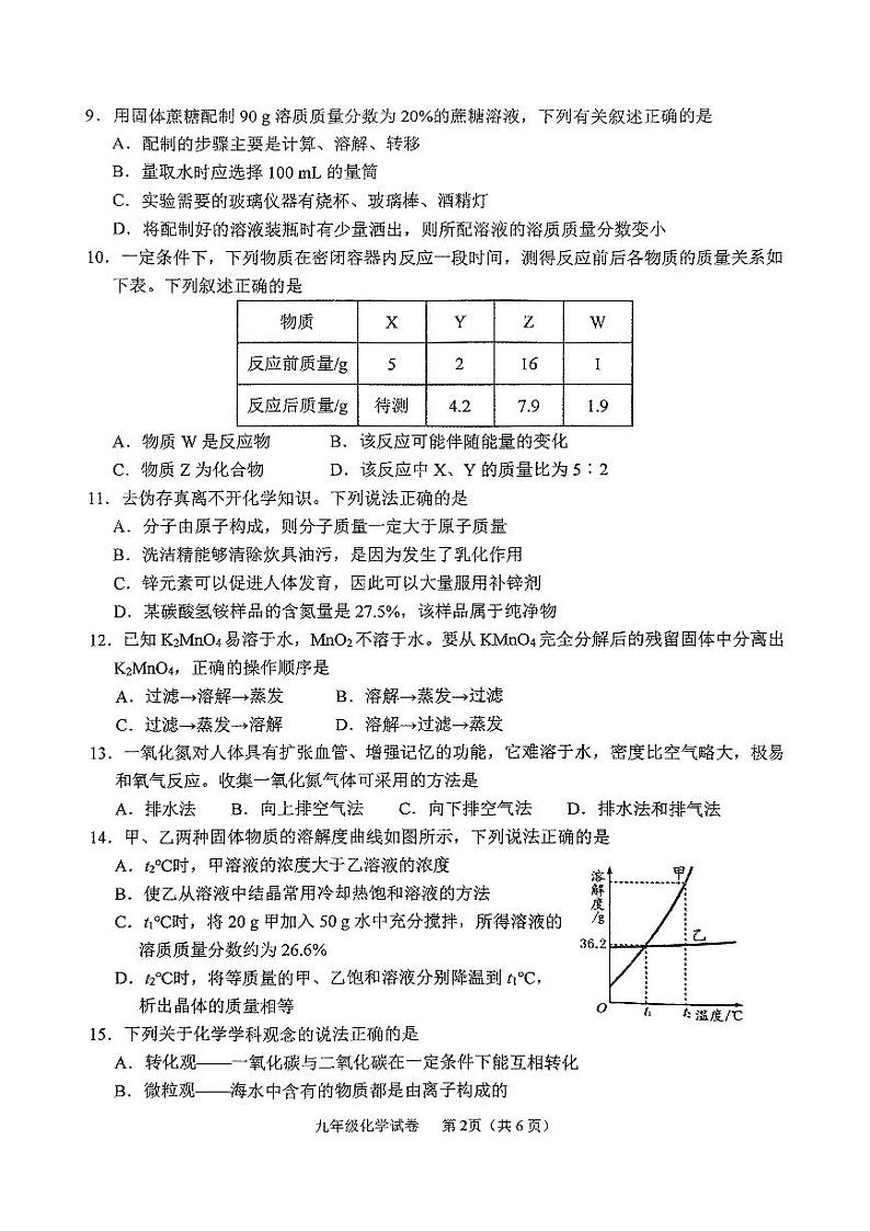 江苏省徐州市2023-2024学年度第一学期期末抽测九年级化学试题第2页