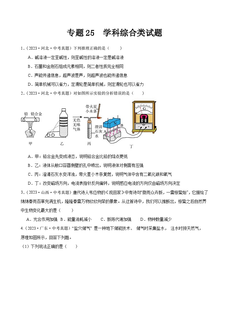 2024年中考化学真题分项汇编（全国通用）专题25 学科综合类试题（第02期）（原卷版+解析）01