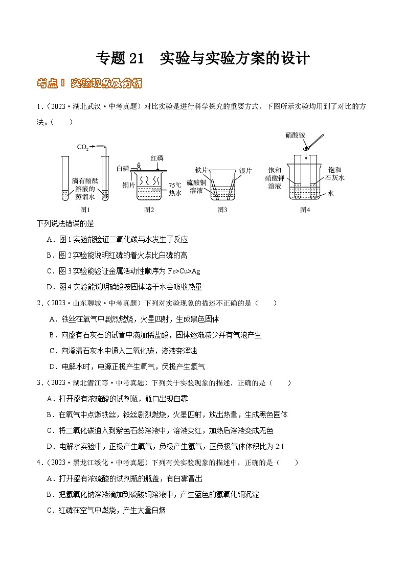 2024年中考化学真题分项汇编（全国通用）专题21 实验与实验方案的设计（第02期）（原卷版+解析）01