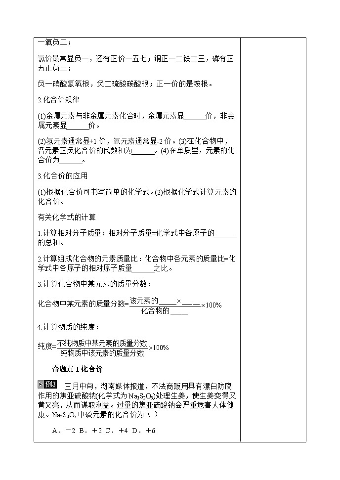 【备战2024年】人教版化学九年级一轮复习化学式化合价复习教案03