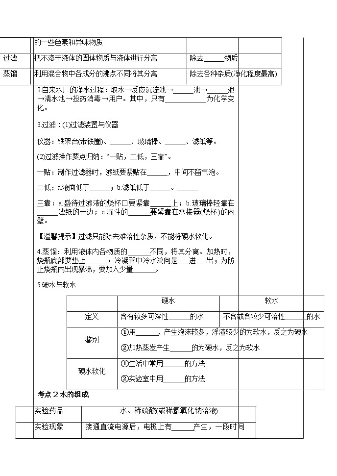 【备战2024年】人教版化学九年级一轮复习水的净化组成教案第2页