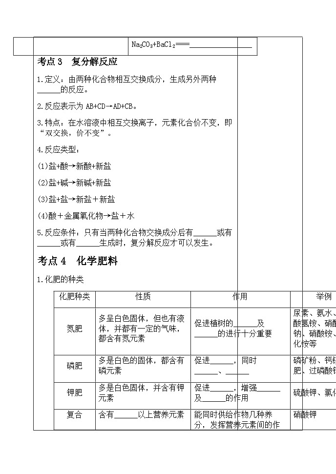 【备战2024年】人教版化学九年级一轮复习盐、化肥复习教案03