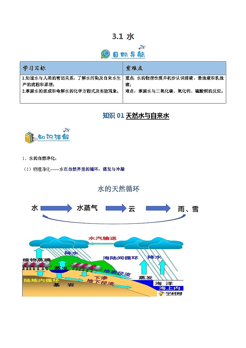 3.1 水-九年级化学第一学期同步讲与练（沪教版·上海）01