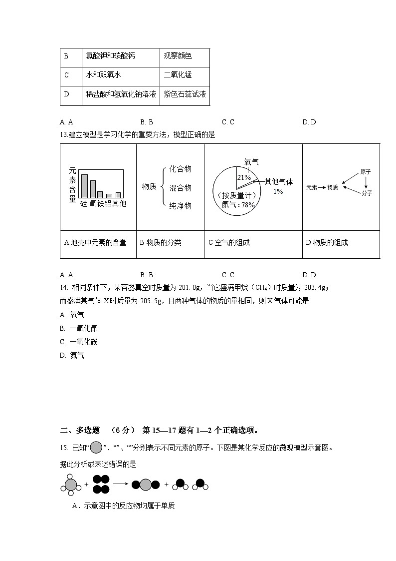 期中测试卷02（测试范围：第1-2章）-九年级化学第一学期同步讲与练（沪教版·上海）03