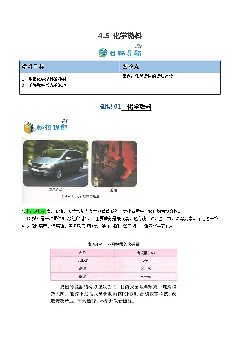 4.5化石燃料-九年级化学第一学期同步讲与练（沪教版·上海）（解析版）第1页