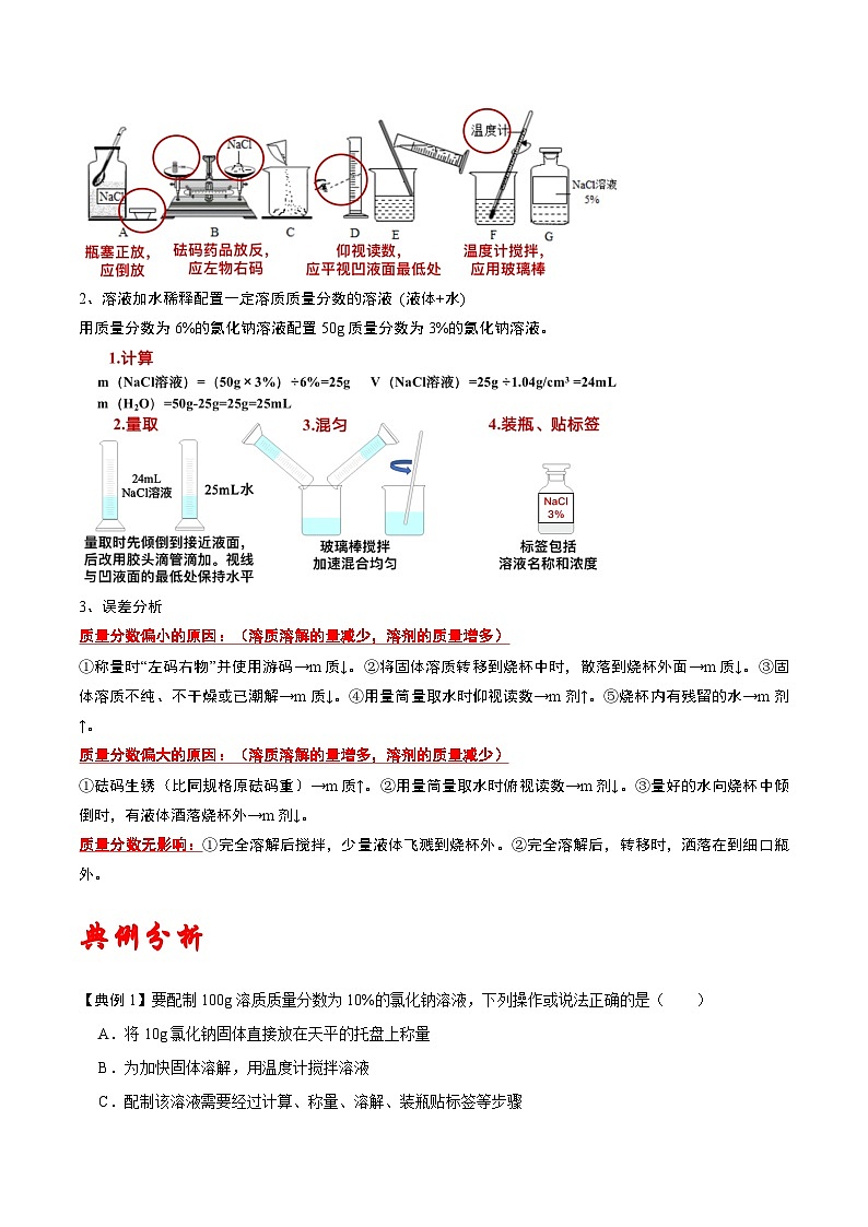人教版九年级化学下册同步考点解读训练   9.4 实验活动5 一定溶质质量分数的氯化钠溶液的配制（原卷版+解析）02