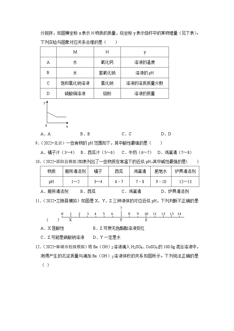 人教版九年级化学下册同步考点解读训练   第十单元《酸和碱》单元检测（基础卷）（原卷版+解析）第3页