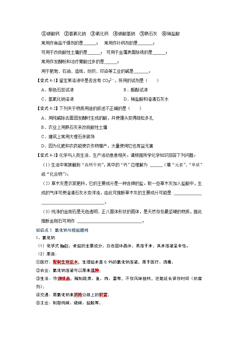 人教版九年级化学下册同步考点解读训练   11.1 生活中常见的盐（第2课时）（原卷版+解析）第3页